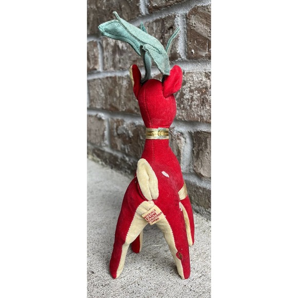 Set of 2 Vintage Fun Farm Christmas Red Velveteen 10" Reinder Plush Figurines - Picture 4 of 11